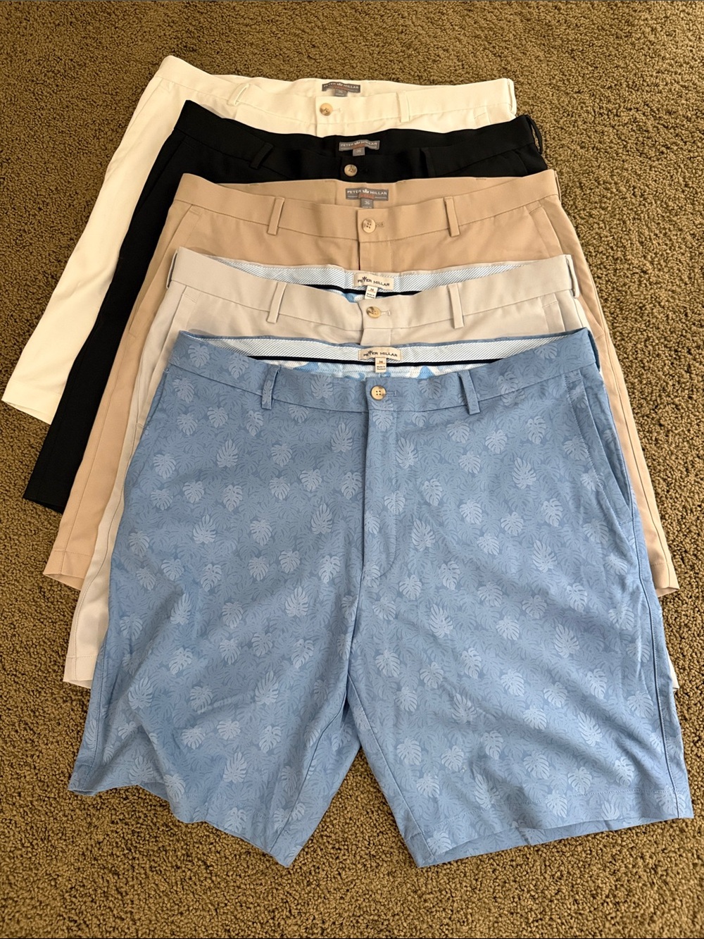 Lot of 5 Peter Millar Men's Blue Patterned Stretch Chino Shorts - 36